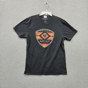 Ariat Men Shirt L Black Graphic Aztec Shield Logo Short Sleeve